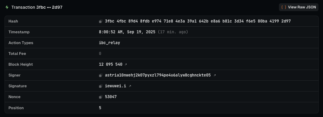 Celestial ID on an Astrotrek transaction page (signer)