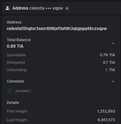 Celestials section on a Celenium account page